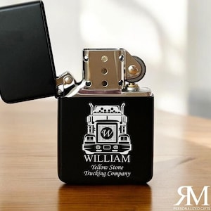 Engraved Truck Driver Custom Lighter | Trucking Matte Black Personalized Etched Lighter with Tins { Item #643}
