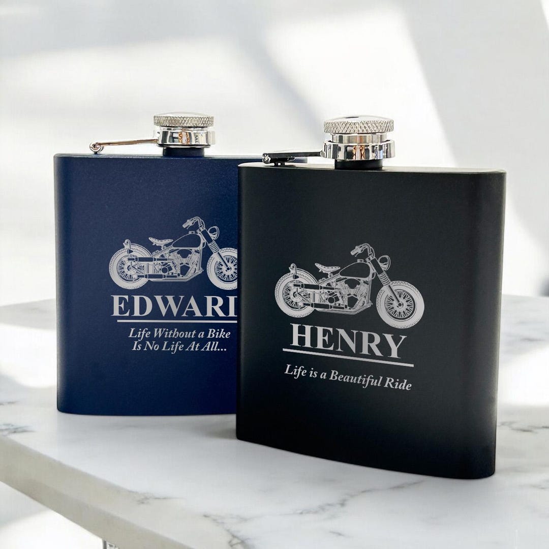 Motorcycle Rider Personalized Stainless Steel Flask: Engraved Whiskey ...