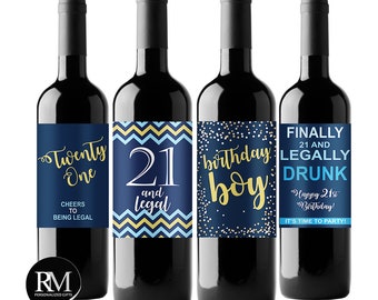Set of 4 21st Birthday 21 and Legal Finally Legal Non-Personalized Wine Labels for 21st Birthday Labels, 21st Birthday Labels GC911
