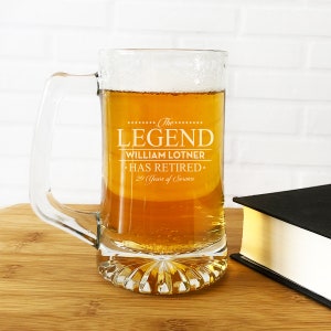 Engraved The Legend Has Retired Large Beer Maxim Glass, Beer Mugs Glasses Personalized Etched Retirement Gift {Item#641}