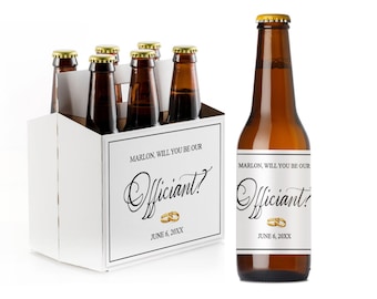 Will You Be Our Officiant? Personalized Beer Bottle Carrier & Labels