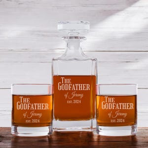 Godfather Whiskey Decanter Whiskey Rocks Glasses Personalized Etched, The Godfather Engraved Gifts, Gifts {Item#628}