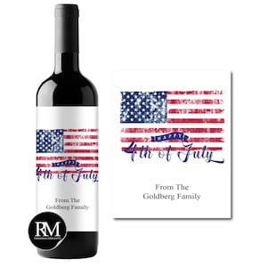 Set of 12 Happy 4th of July Personalized Wine Labels, Independence Day Wine Champagne Mini Bottle Labels 739