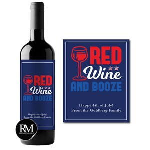 Set of 12 Red Wine and Booze Personalized Wine Labels, Independence Day Wine Champagne Mini Bottle Labels 739
