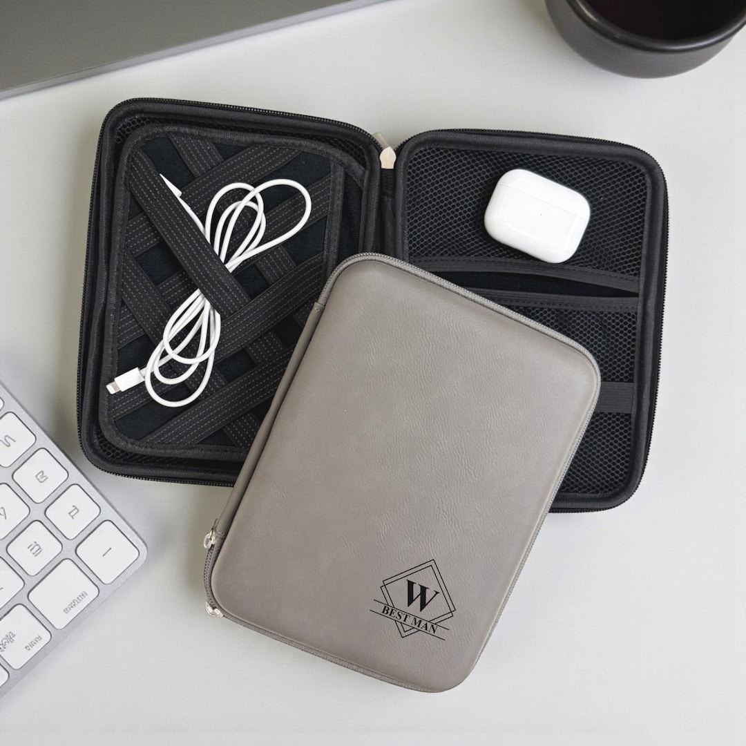 Personalized Tech Case Monogram Personalized Leather Travel Tech Organizer, Engraved Travel ...