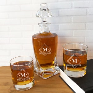 European Style Twist Whiskey Decanter Whiskey Rocks Glasses, Personalized Etched, Bridal Party Groomsmen Best Man Gifts {Item#686-AS8125}