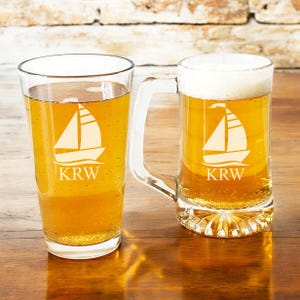 Sailboat Beer Glass, Pint Beer Glass, Beer Mug, Can Glass, Pilsner Glass Personalized, Engraved Gifts | Gifts {Item#629}
