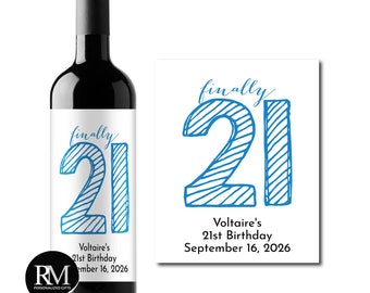 Personalized Wine Label Finally 21 Birthday Labels, Finally 21st Birthday Personalized Wine Label 601, Set of 12