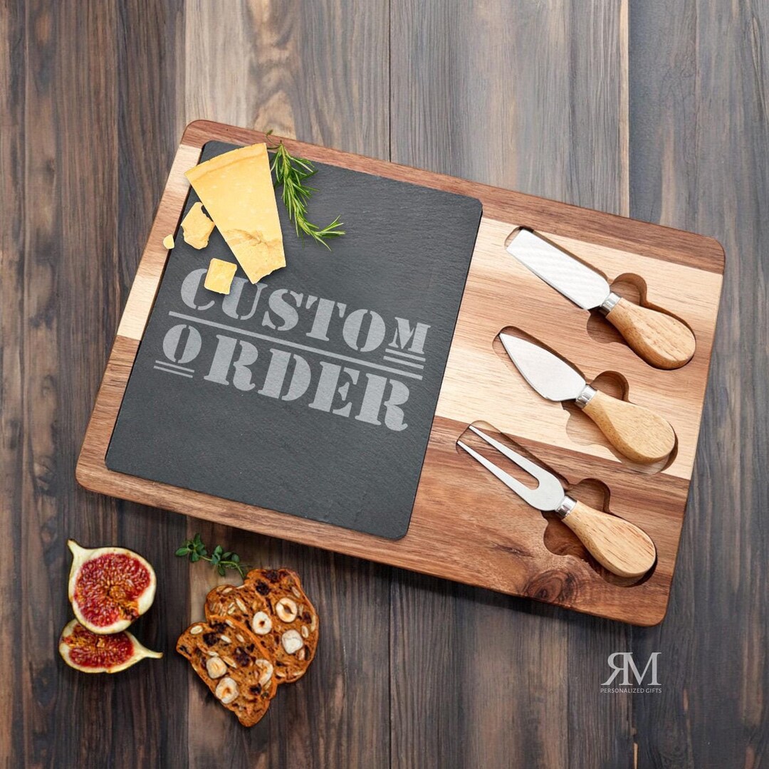 Engraved Acacia Wood Cheese Board Set: Custom Logo Charcuterie Board - Etsy