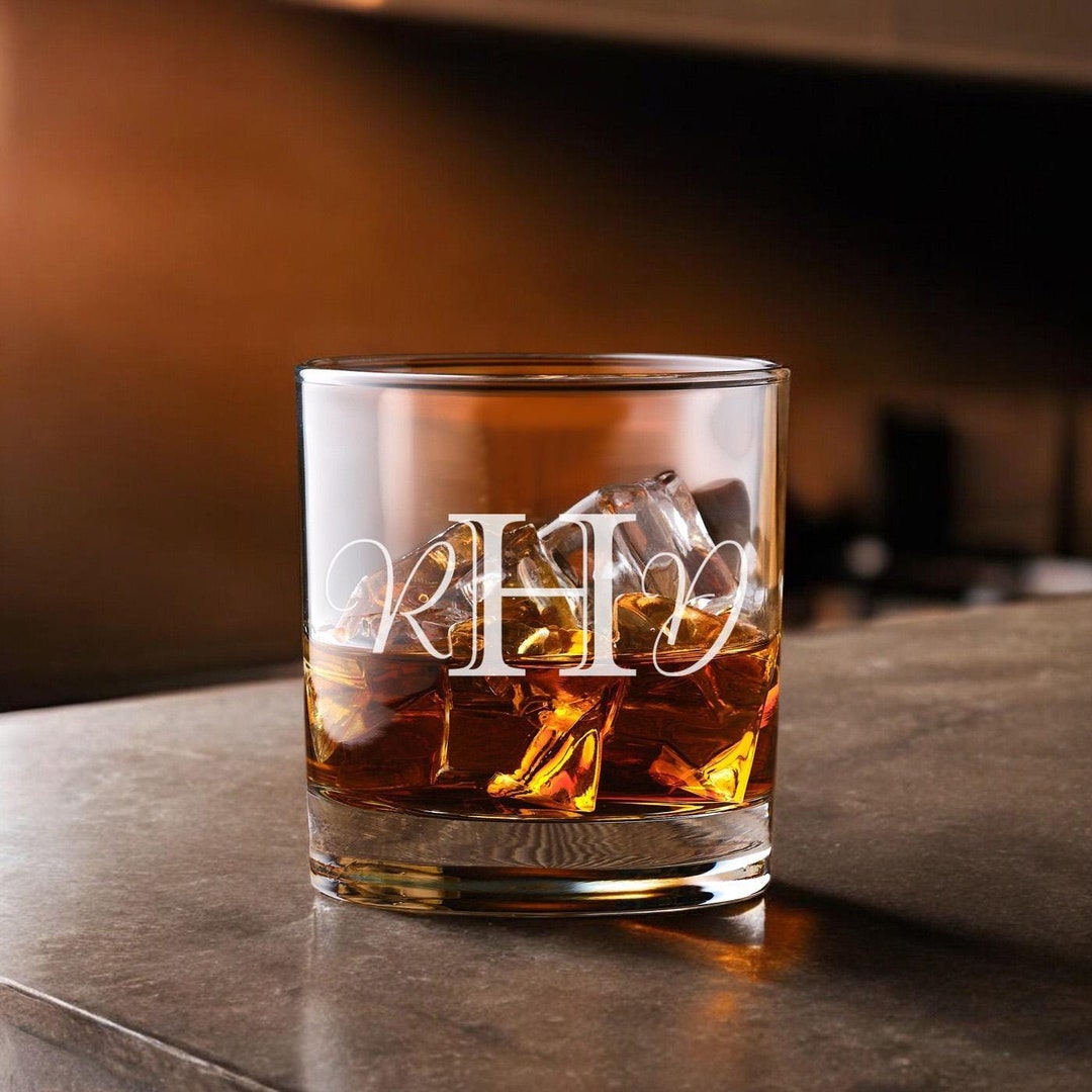 Whiskey Rocks Glasses, Monogram Etched Personalized Rock Glass Whiskey ...