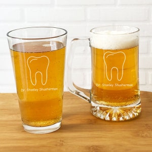 Beer Glass | Pint Beer Glass OR Beer Mug Personalized Etched Dentistry Engraved Gifts | Dentist Tooth Doctor Gifts {Item#672}