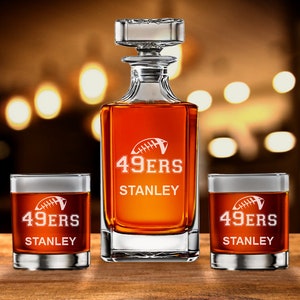 Football Fanatics Sports Whiskey Decanter Gifts | Whiskey Rocks Glasses | Personalized Etched  Engraved Gifts