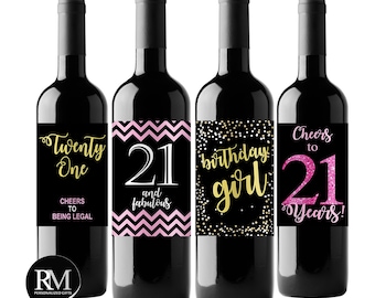 21st Birthday Wine Labels: Waterproof Party Decor, Set of 4