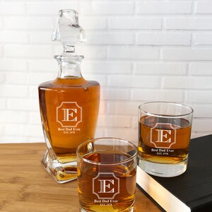 European Style Twist Whiskey Decanter Whiskey Rocks Glasses, Personalized Etched, Bridal Party Groomsmen Best Man Gifts {Item#688-AS8125}