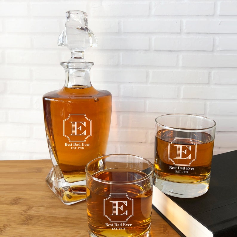 European Style Twist Whiskey Decanter Whiskey Rocks Glasses, Personalized Etched, Bridal Party Groomsmen Best Man Gifts Item688-AS8125 image 1