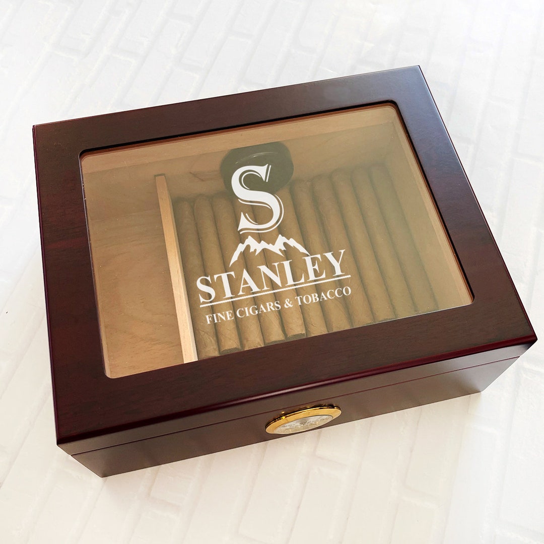 Large Size 50 Count Cigar Humidor Monogram Engraved Personalized Glass