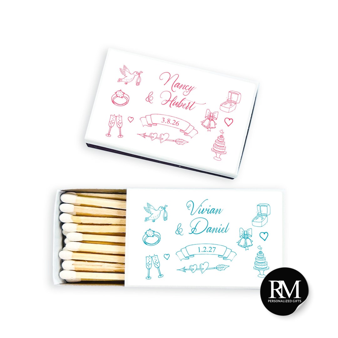 Personalized Matches PACK of 50 Wedding Doodle Icons Personalized ...