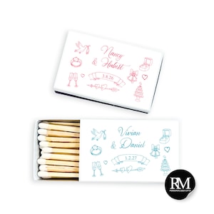 Personalized Wedding Matches: Doodle Icon Favors - Pack of 50
