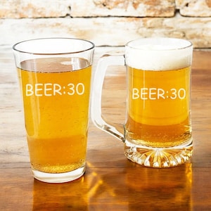 Beer Glass, Pint Beer Glass OR Beer Mug Etched, Beer: 30 Engraved Gifts, Gifts {Item#AZ153-Q}
