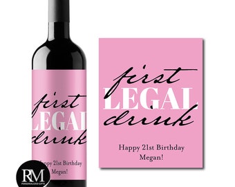 Personalized Wine Label First Legal Drink 21st Birthday Labels, 21st Birthday Party Personalized Wine Label 606, Set of 12