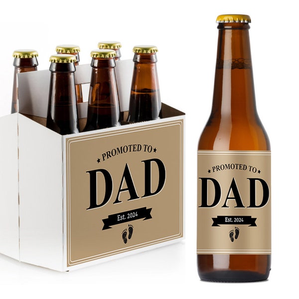 Promoted To Dad Baby Shower Party Personalized Beer Bottle Carrier or Personalized Beer Labels { 613 }