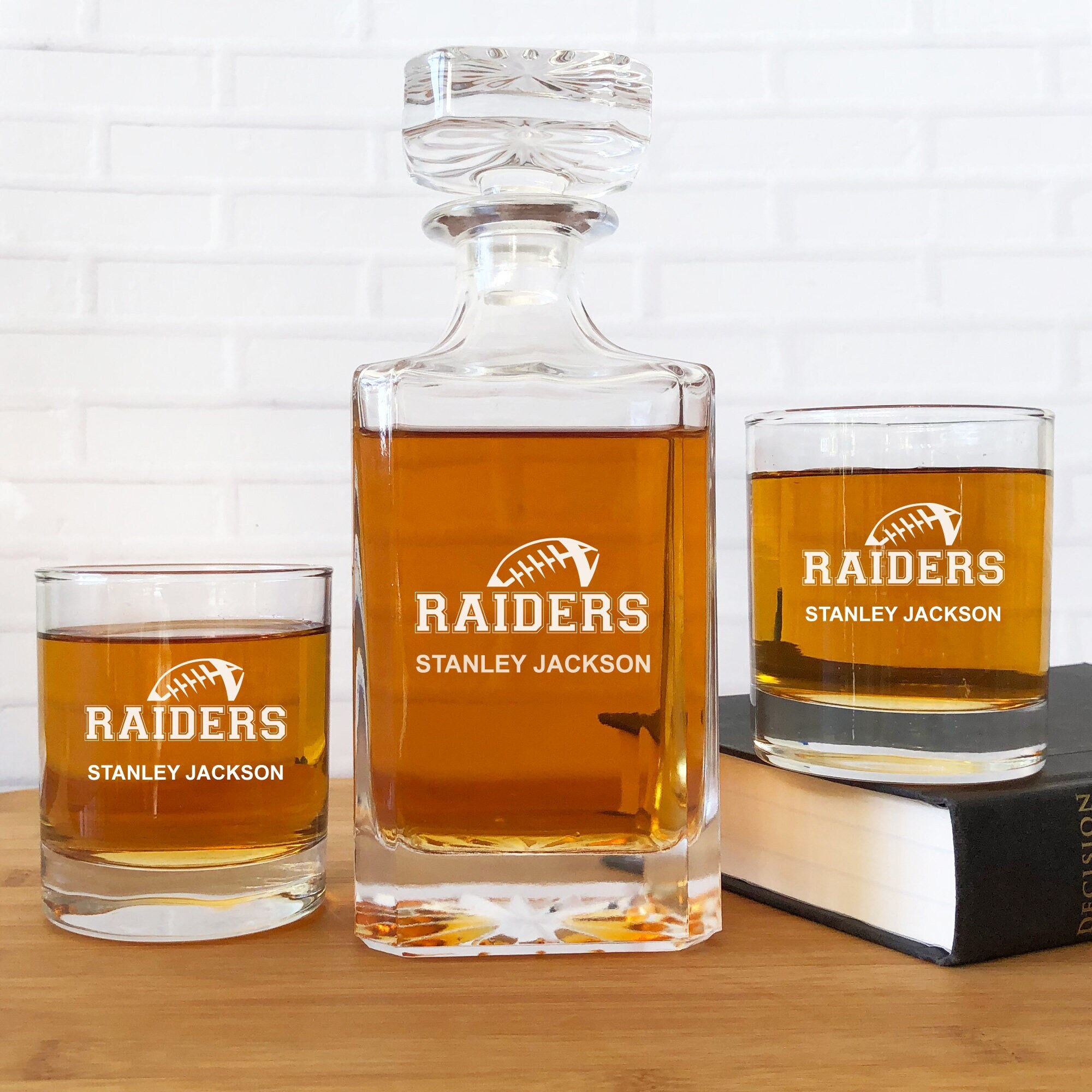 Personalized Las Vegas Raiders - Personalized Excalibur Decanter Set with  Whiskey Glasses - Man Cave Gifts - Gifts for Him - Promotional Products -  Custom Gifts - Party Favors - Corporate Gifts - Personalized Gifts