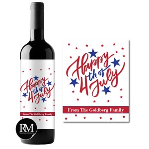 Set of 12 Happy 4th of July Personalized Wine Labels, Independence Day Wine Champagne Mini Bottle Labels 739