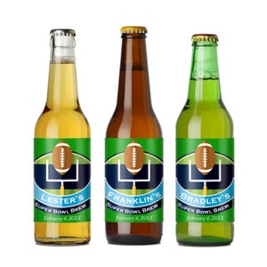 6 pieces Football Personalized Beer Bottle Labels, Super Bowl Personalized Beer Labels { PPD57-C }