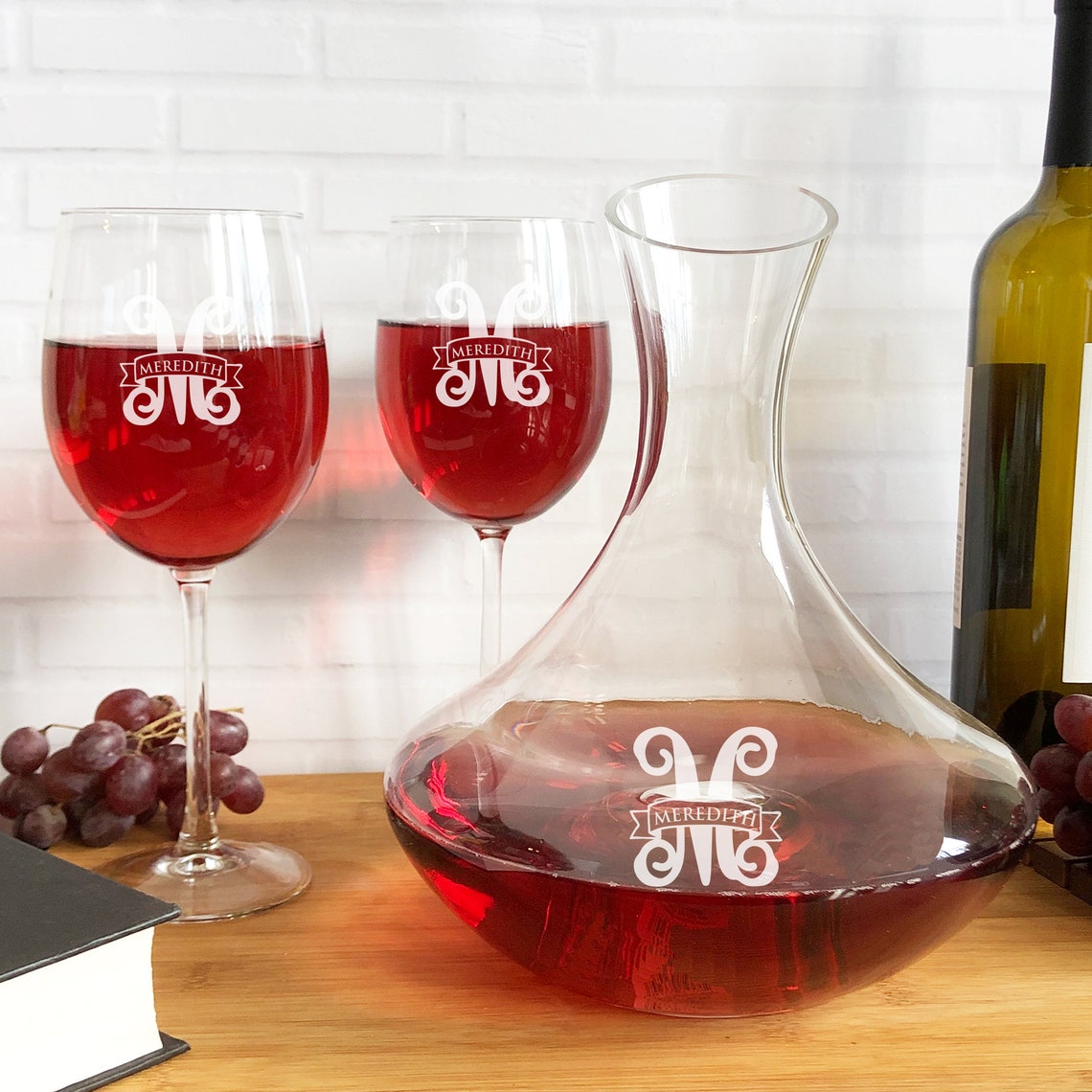 Wine Decanter Glasses Wine Glass Personalized Etched Wine Etsy