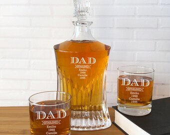 Marquis Whiskey Decanter Whiskey Rocks Glasses, Personalized Etched, Fathers Day Gift Groomsmen Best Man Gifts {Item#691-AS8122}