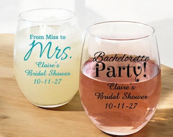 Bridal Shower Personalized Printed 24 pieces of Stemless Wine Glass Favors, Bachelorette Party  Favors {Item# 727}
