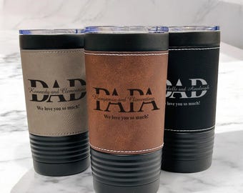 Personalized Leather Stainless Steel Tumbler - Engraved Dad/Papa Gift