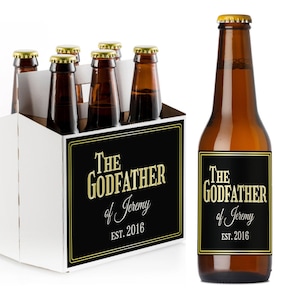 Godfather Baby Shower Party Personalized Beer Bottle Carrier or Personalized Beer Labels { 613 }