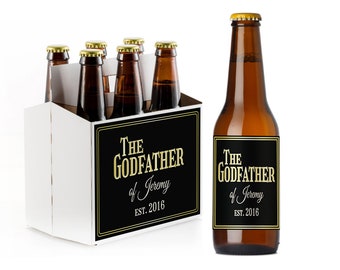 Godfather Baby Shower Party Personalized Beer Bottle Carrier or Personalized Beer Labels { 613 }