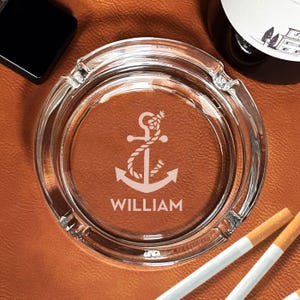 Anchor Engraved Personalized Cigarette Ashtray, Glass Engraved Personalized Anchor Engraved Gifts {Item#644}