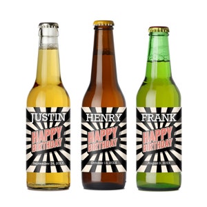 6 pieces Happy Birthday Personalized Beer Bottle Labels, Birthday Party Personalized Beer Labels { PPD58-Q }