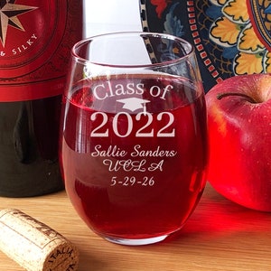 Graduation Stemless Wine Glasses | Graduation Personalized Etched Wine Glass gifts