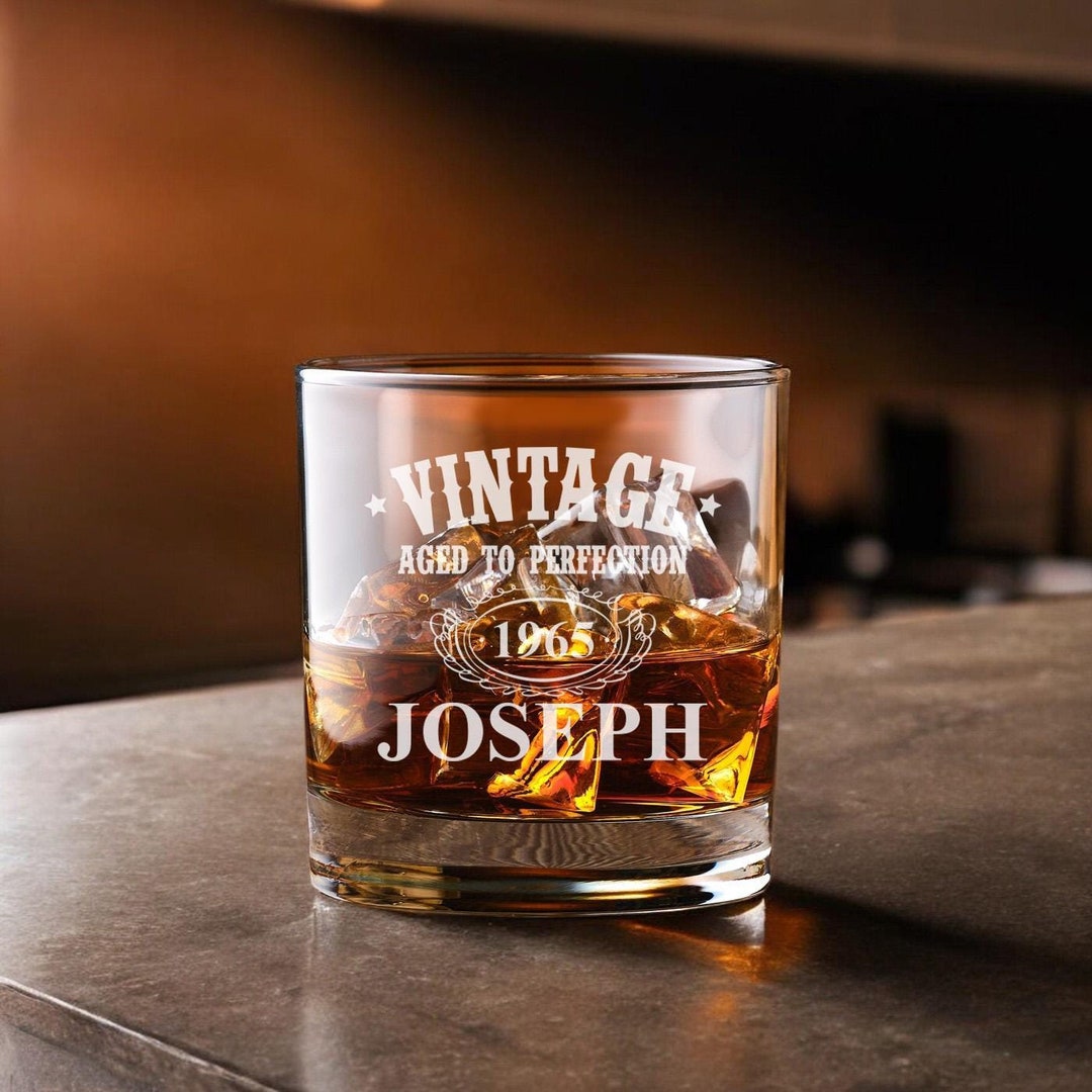Whiskey Rocks Glasses, Aged to Perfection Etched Rock Glass Whiskey ...