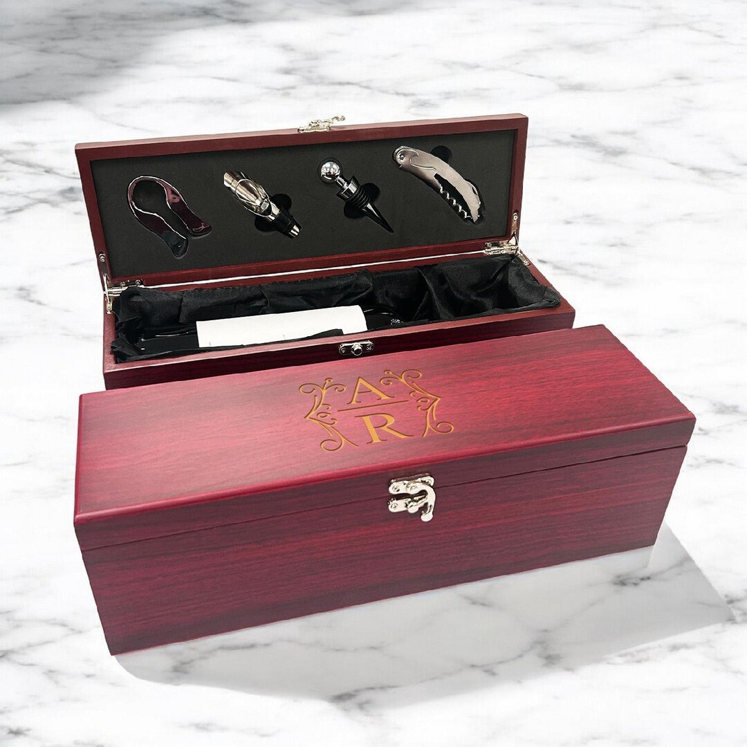 Decorative Stacked Monogram Personalized Wine Gift Set, Custom Wood ...