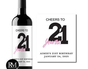 Personalized Wine Label Cheers To 21 Years Birthday Labels, Finally 21st Birthday Personalized Wine Label 601, Set of 12