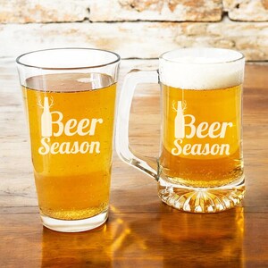 Beer Glass, Pint Beer Glass OR Beer Mug Etched, Beer Season Engraved Gifts, Gifts {Item#AZ152-Y}