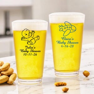Baby Shower Personalized Printed 24 Pieces Beer Pint Glass Favors, Baby Shower Beer Glass Favors {Item#726}