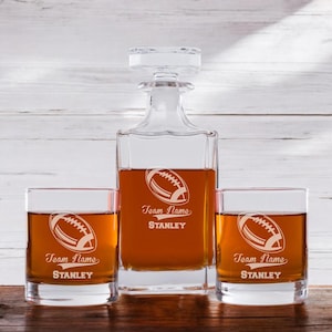 Football Fanatics Sports Whiskey Decanter Gifts, Whiskey Rocks Glasses, Football Sports Personalized Etched  Engraved Gifts {757}
