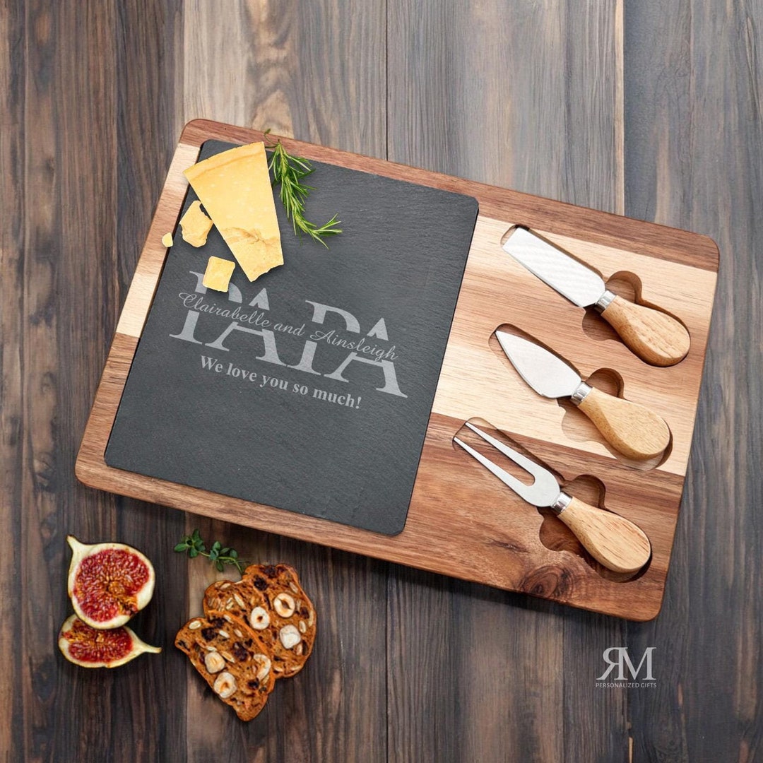 Engraved Cheese Board Set, Papa Rectangle Charcuterie Board Acacia Wood ...