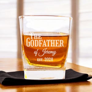 Godfather Square Quartet Whiskey 8 ounce Rocks Glasses, Custom Etched Square Rock Glass Whiskey Glass {Item# 628}