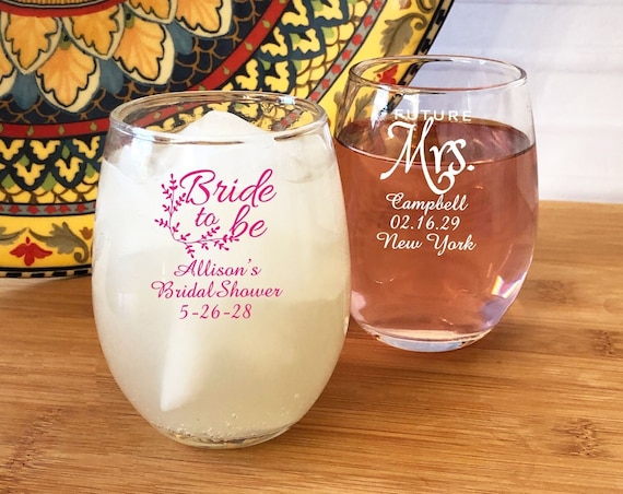 Personalized 18 Pieces Bride and Groom Printed Stemless Wine Glass * DESIGN-MG14 * retailer 9 oz Stemless * Wedding Party Favors