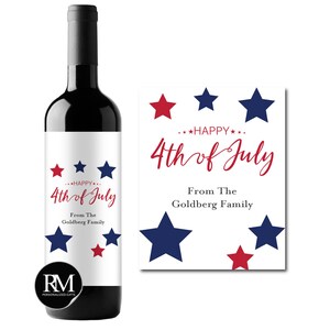 Set of 12 Happy 4th of July Personalized Wine Labels, Independence Day Wine Champagne Mini Bottle Labels 739