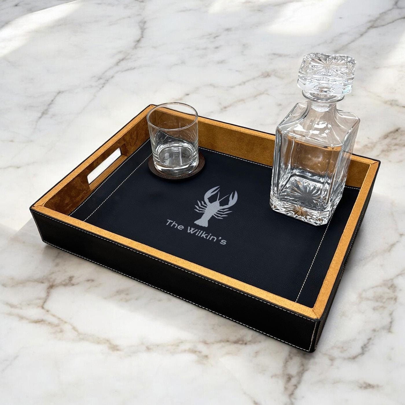 Lobster Silhouette Custom Personalized Leather Serving Tray, Personalized Gifts {Item# 750}