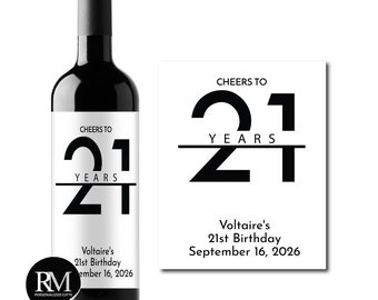 Personalized Wine Label Cheers To 21 Years Birthday Labels, Finally 21st Birthday Personalized Wine Label 601, Set of 12