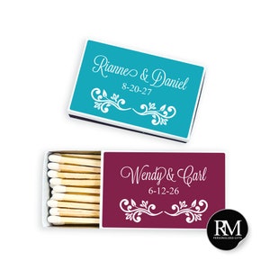 Personalized Wedding Matches: Fancy Swirl Matchboxes, Set of 50